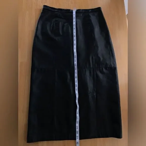 Vintage Comint Black Leather Skirt Long Size 11/12 Made in Argentina - Picture 7 of 8
